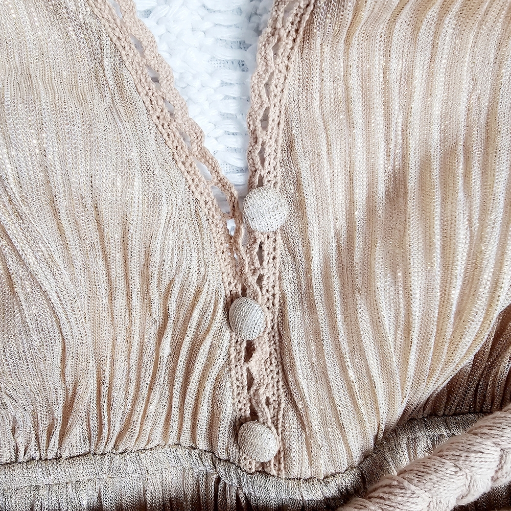 Spell & The Gypsy Liquid Gold Jumpsuit Sheer Lined Metallic Tie Halter Vintage S - Picture 9 of 16